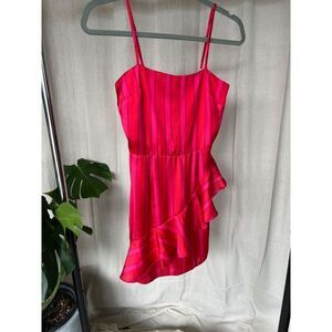 Lovers + Friends Claudia mini dress red pink striped ruffles spaghetti strap